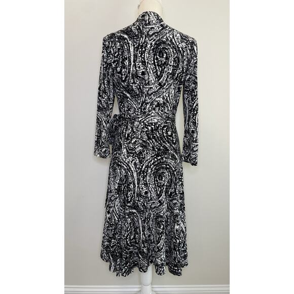 Ralph Lauren Sz 4 Full Wrap Easy Care Dress Black White Abstract Print Business - Picture 8 of 11